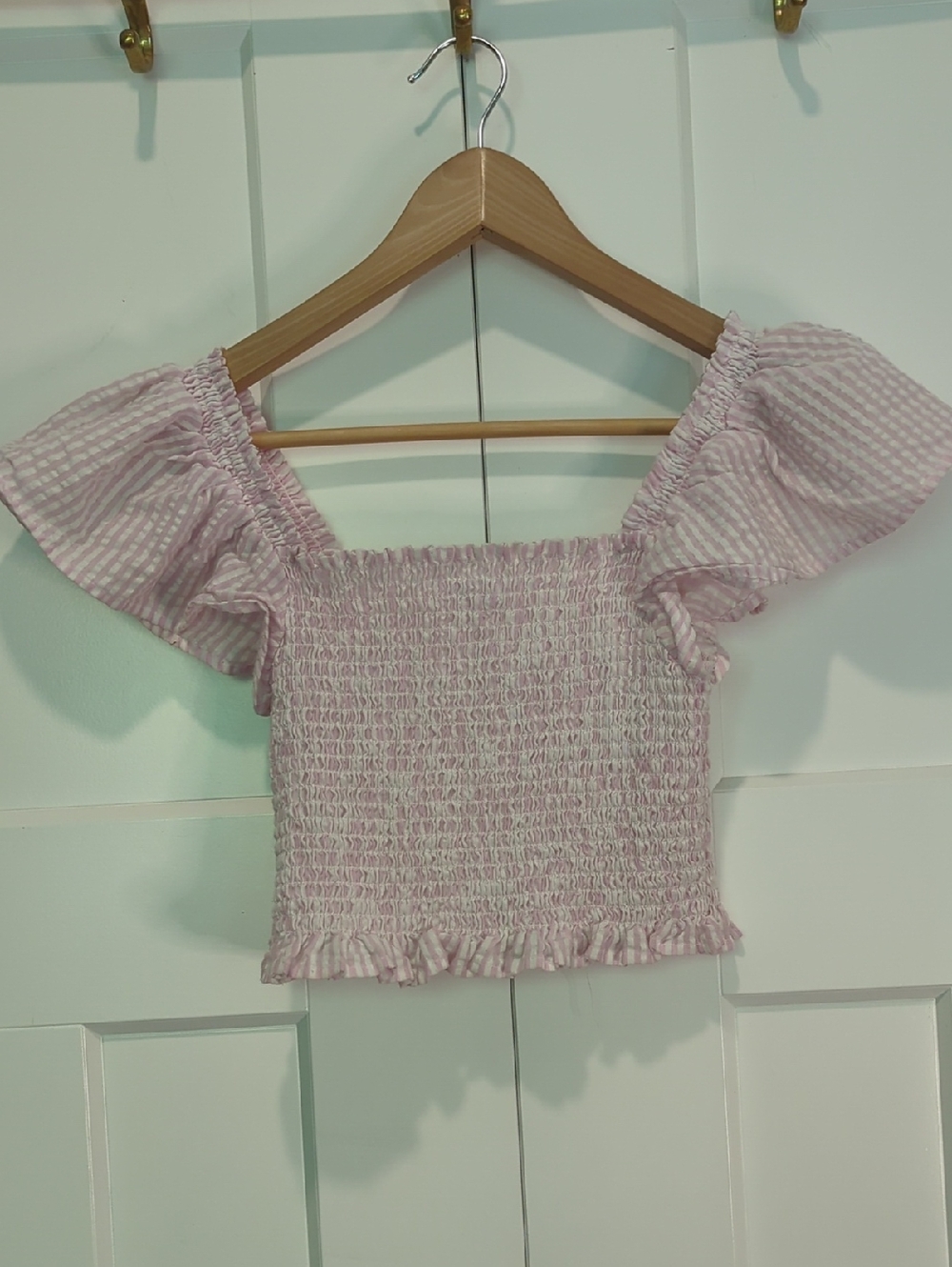 BB Dakota Pink Steve Madden Smocked Off-Shoulder Crop Top Size S - Picture 2 of 3